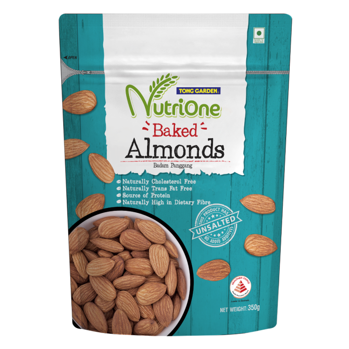 Nutrione Baked Almonds 350G (Unsalted) [Best before 16 Dec 2025]